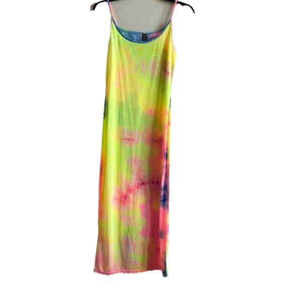 neon tie dye maxi dress M Pencil rave Beach Resort Boho Fairycore Sexy Party Y2K - Picture 2 of 6